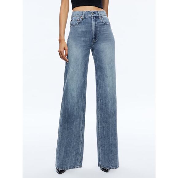 Alice + Olivia Weezy Full Length Jean Sadie Lt Vintage Blue Wide Leg 25